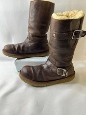 UGG Kensington Brown Leather Sheepskin Sherpa Shearling Lined Boots 5678 Size 8