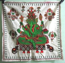 Vintage Ganesh/Ganesha Embroidered Wall Hanging/Tapestry Hindu/Collectable