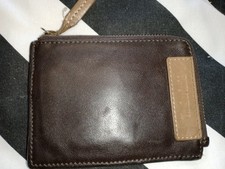 Timberland Mens Leather Wallet Zip Around Two Tone Brown Logo Card Slots 