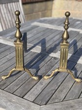 LARGE HEAVY PAIR BRASS CAST IRON FIRE DOGS ANDIRONS WEIGHT 4KGS EACH GC