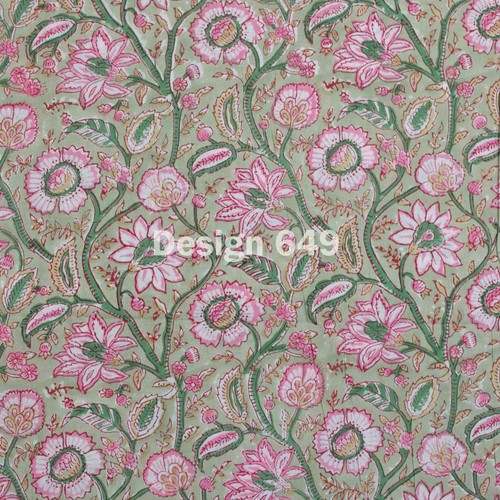 Hand block print green - hand, pink