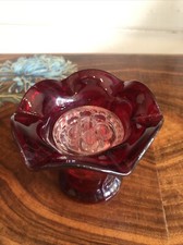 Vintage Small Ruby Red Posy Vase with Clear Glass Flower Frog