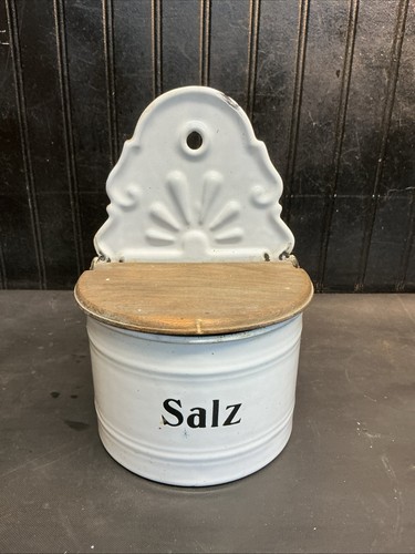 Antique enamel salt - salt, box