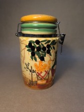 Vintage Hand painted Ceramic Canister Lidded Jar Olive Oil Italian Style Kitchen