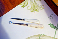 Antique Bovine Bone and Steel Sewing Stiletto Awl and Button Hook