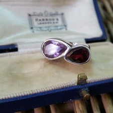925 Sterling Silver Ring, Natural Amethyst And Red Garnet Ring, Size M.5 US 6.5 