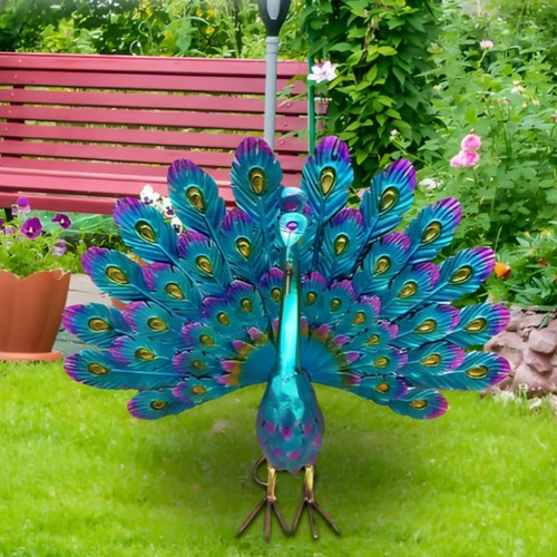 Metal peacock statue - metal,