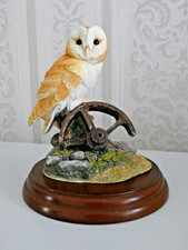 RESIN ORNAMENT OF BARN OWL ON WHEEL BY RUSSELL WILLIS BORDER FINE ARTS PERFECT
