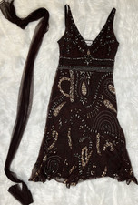 Dynasty brown beaded mesh Dress Y2K fairy flapper With Matching Scarf