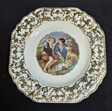 Vintage Liverpool Rd Pottery.White & Gold Embossed Hexagonal. Decorative Plate.