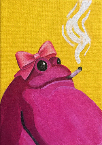 Pink smoking frog art - frog,