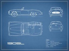 Poster - Mercedes 190SL Blueprint, Retro Modern Patent, 3 Sizes