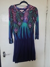 MATTHEW WILLIAMSON X H&M peacock Print M Med Sequin Cuff Body Dress Used Vg