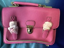 Retro Traditional Hot Pink Faux Leather Small Satchel Shoulder Bag Unused 