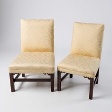 Pair of Victorian Oak Side Chairs – Antique 19th Century Cream Upholstery