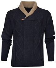 Cable Knit Jumper Shawl Neck Plain Knitted Pullover Top w/ Sherpa Lined Collar