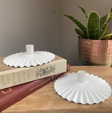 2 Scandi Candlesticks Ikea Vinter White Fan Pleated Fluted Taper Candleholders