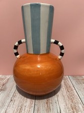 STUNNING/VIBRANT CERAMIC DECORATIVE ORANGE BALL MODERNIST DESIGN 9”TALL VASE