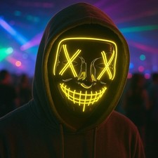 Yellow LED Mask Purge Halloween Costume Fancy Dress Party Light Up Flashing