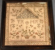 ANTIQUE GEORGIAN 18thC MARRIAGE SAMPLER DATED 1783 - DETAILED EMBROIDERY