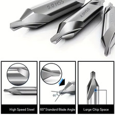 7pcs HSS Center Drill Bits Set 60° Lathe Metalworking Drilling 1-5mm