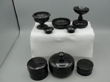 8 x Antique Ebony Dressing Table Items, Ointment Pot, Dishes, Lidded Pot Etc VGC