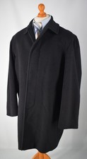 Mens Black Pierre Cardin Wool & Cashmere Blend Overcoat Size 44/46".