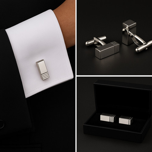 Silver long cube cufflinks - cube,