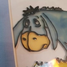 Eeyore Art stained glass effect Framed wooden gold tone  blue 10 x 11 inches
