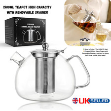 Heat Resistant Glass Teapot Infuser Strainer Coffee Tea Leaf Borosilicate 1500ml