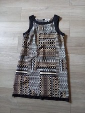 Debenhams Black White & Gold Ethnic Print Shift Dress Keyhole Neck Smart UK14