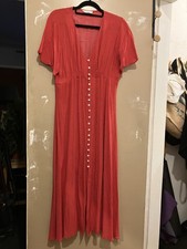 MANGO Red Polka Dot Dress Large Long Vintage 1940s Style Button Up Rockabilly