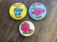 Mr Men At Beefeater Pin Badges x 3 - Roger Hargreaves Mr Bump LIttle Miss Helpfu
