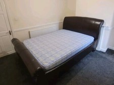 Used - King Size Sleigh Bed -  Chocolate Brown With Mattress - Comes Dismantled!