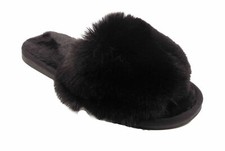 WOMENS SLIP ON FLUFFY FAUX FUR WARM COSY WINTER LADIES SLIDERS MULES SLIPPERS UK