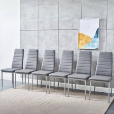 Dining Chairs Set of 2 4 6 Grey Modern Faux Leather Metal Legs Home Kitchen