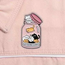 'ANTI DEPRESSANTS' Cat Quote Enamel Pin Cute Fun Badge Brooch Small Gift Idea