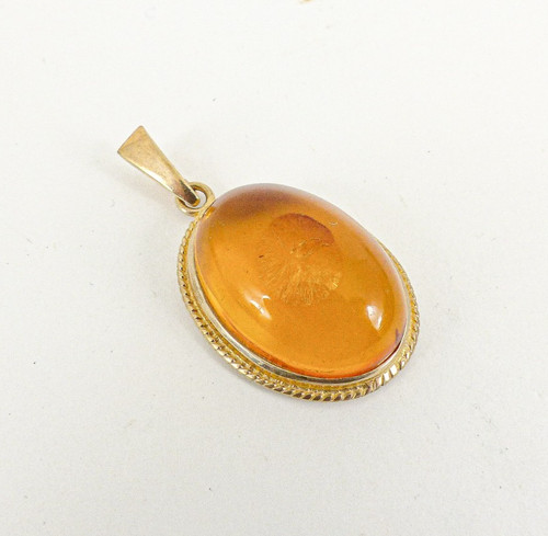 9ct gold amber pendant - pendant, large