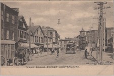 West Broad Street Westerly Rhode Island RI Trolley 1900s Albertype Postcard