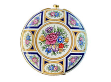 Miniature Travel Clock Staffordshire Enamels  - Vintage, 5cm diameter (untested)