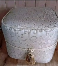 Footstool Beige & Gold Swirl Pattern On Castors