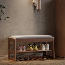 Small Shoe Bench with Cushion & Storage 30x80x40 cm (Walnut) Shoe Rack 2-Tier