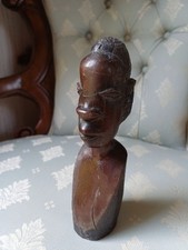 Vintage Wooden Head Carving Bust African Sculpture  Figure Ornament 