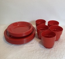 Gio Style Italian Melamina Red Retro Picnic Set VGC x19 Items Cups & Plates Bowl