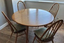 Vintage Ercol Light Elm Oval Drop Leaf Dining Table and 4 Quaker Chairs