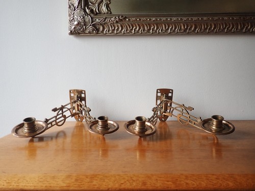 Pair brass victorian piano - brass,