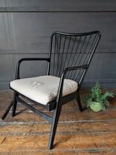 Vintage Danish 1940s Soren Hansen For Fritz Hansen Black Beech Lounge Arm Chair
