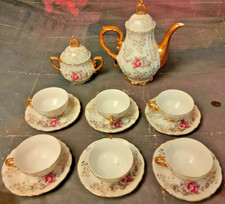 Vintage Bavarian Gilded Floral Coffee Set for 6 – "FOREIGN" Mark, 1930s–50s