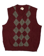 DOCKERS Mens Slim Fit Vest Tank Top XL Burgundy Argyle/Diamond Acrylic BH02