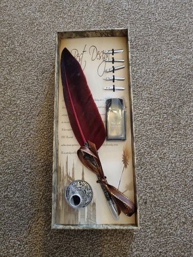 Burgundy feather quill pen - pen, and